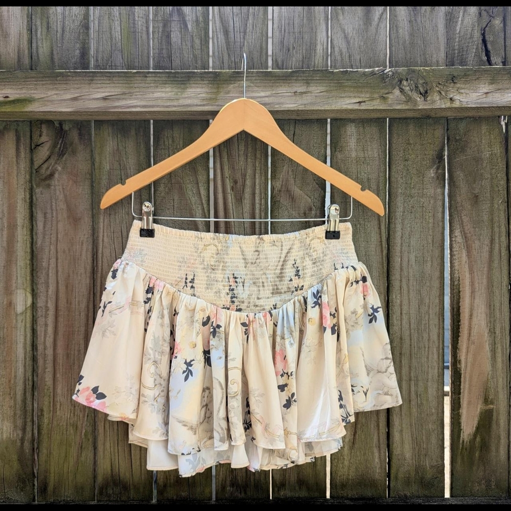 Kimchi Blue Cream Beige, Pink, Blue, Black, & Yellow Eliza Satin Mini Skirt